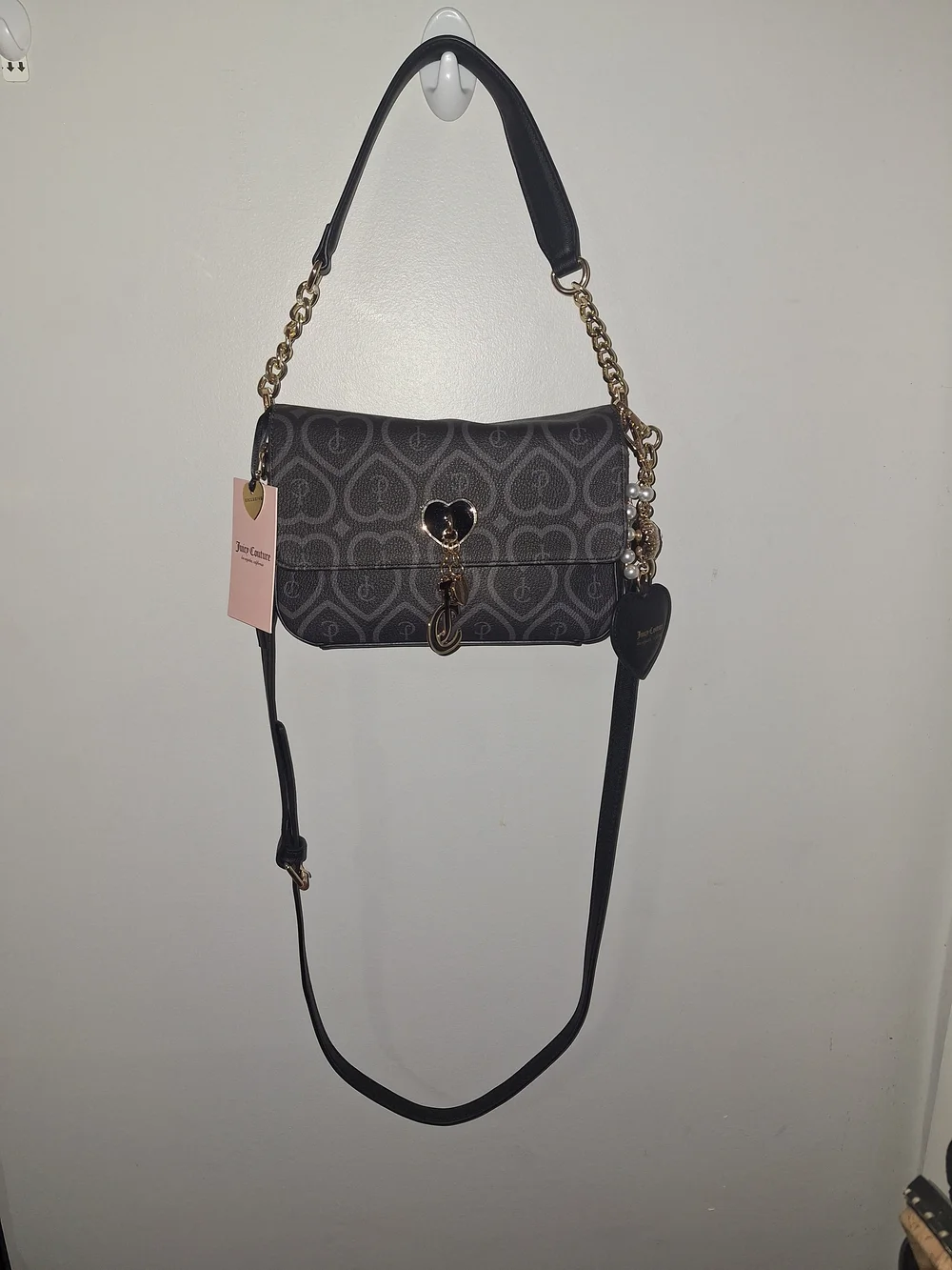 EXCLUSIVE Juicy Couture Black Patterned Crossbody with Gold Hardware